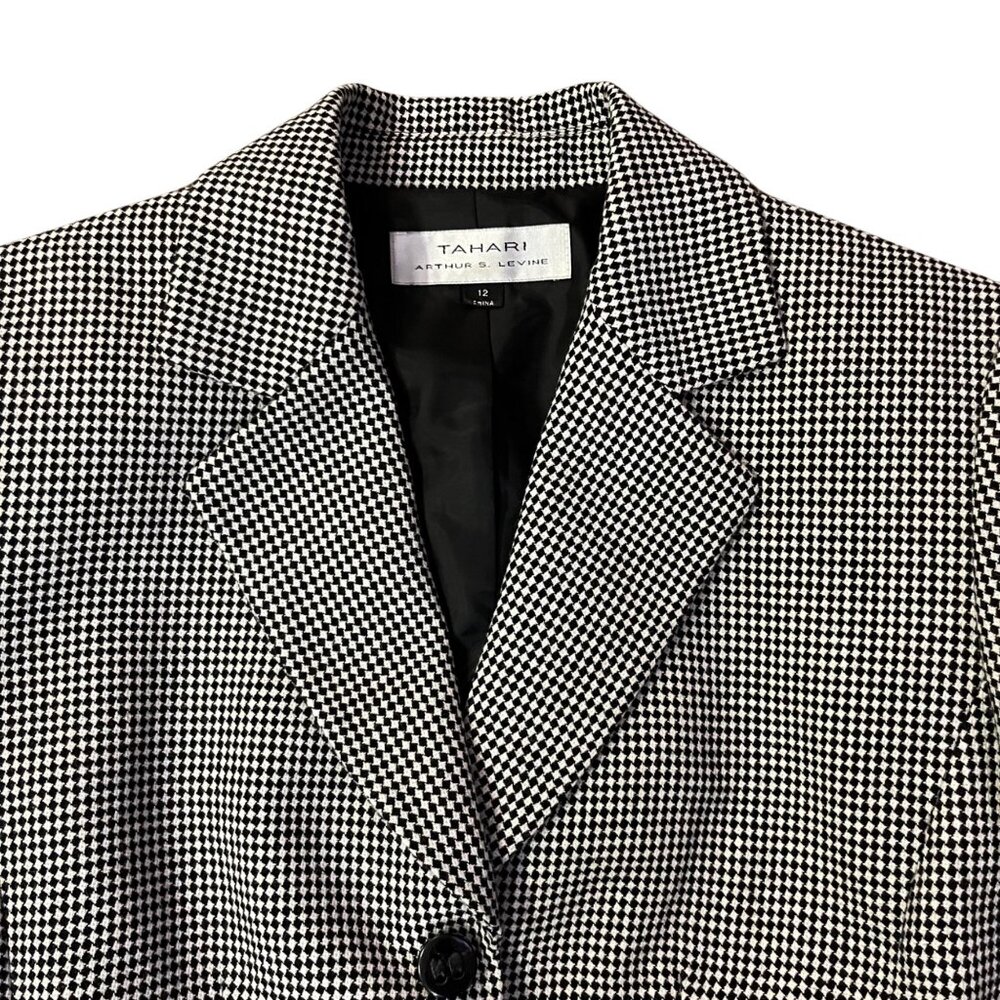 Tahari Houndstooth Suit Jacket Womens 12 Used Lined Belted Blazer - Picture 12 of 16